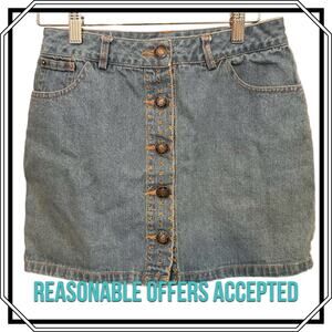 POL Denim Button-Front Miniskirt Embroidered Size Small POCKETS